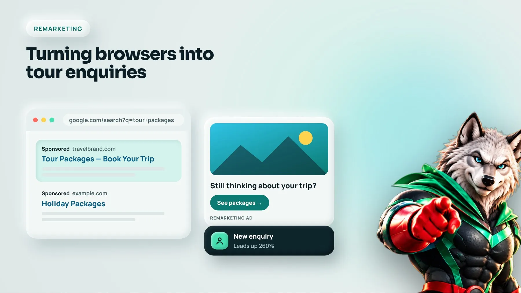 A tour-package search ad and a remarketing ad bringing visitors back to enquire