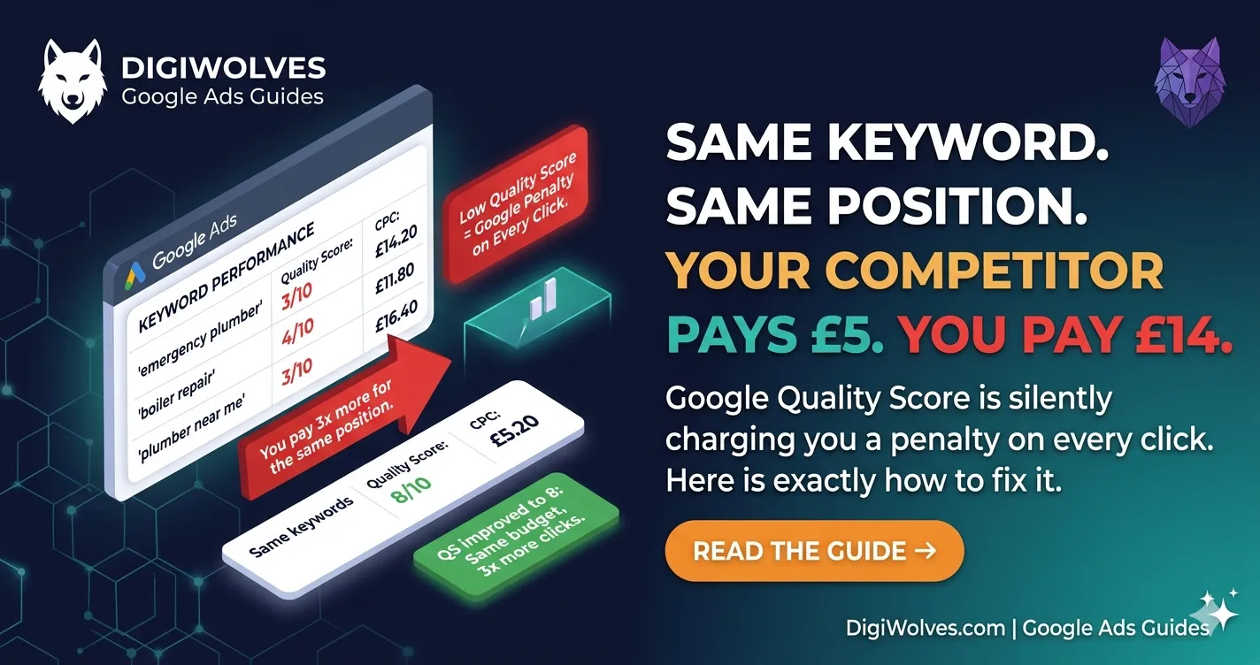 Same Keyword. Same Ad Position. Your Competitor Pays £5 Per Click. You Pay £14. Google Quality Score Is Silently Charging You a Penalty on Every Single Click.