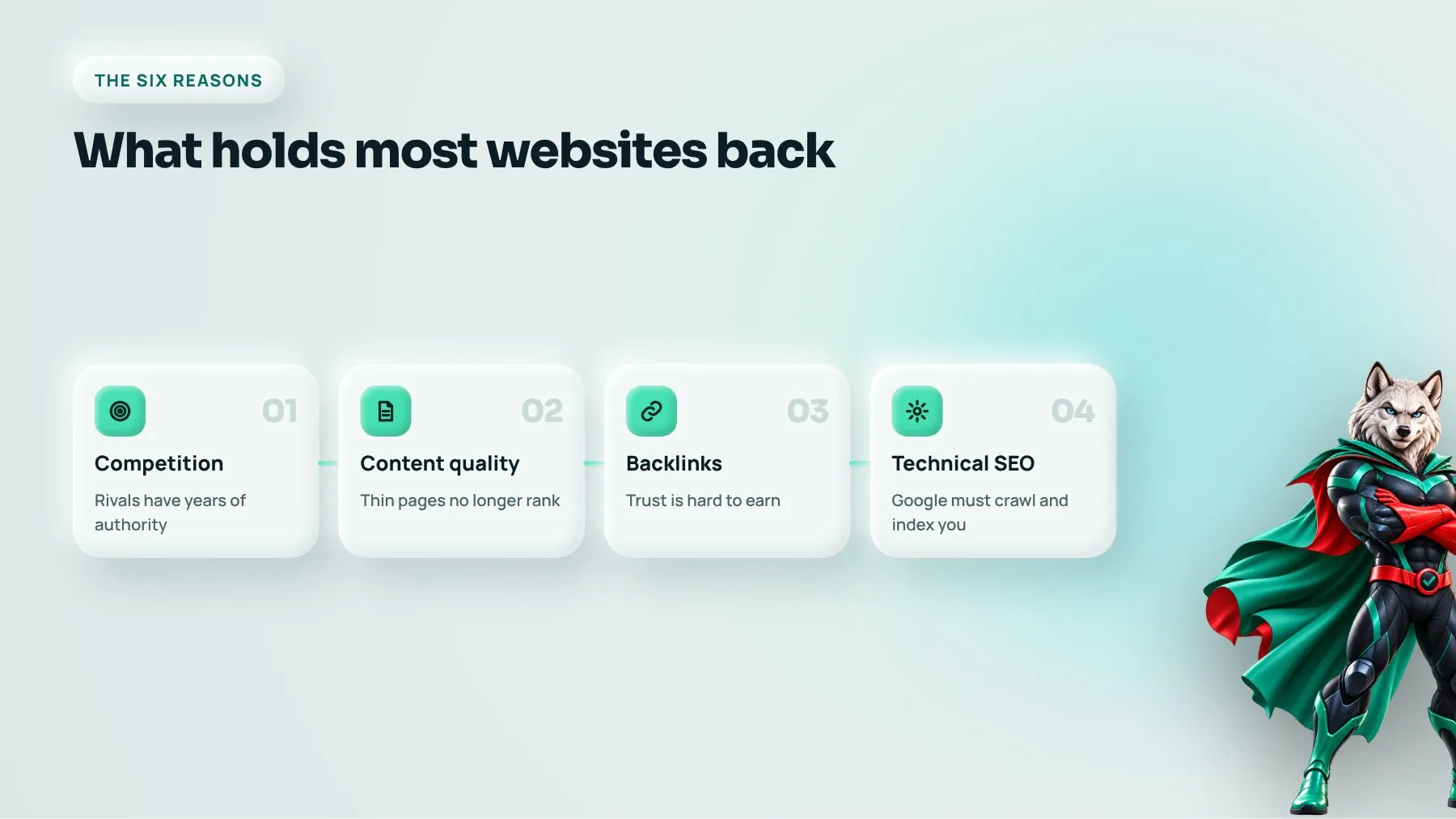 Four main SEO barriers to ranking on Google: competition, content quality, backlinks and technical SEO