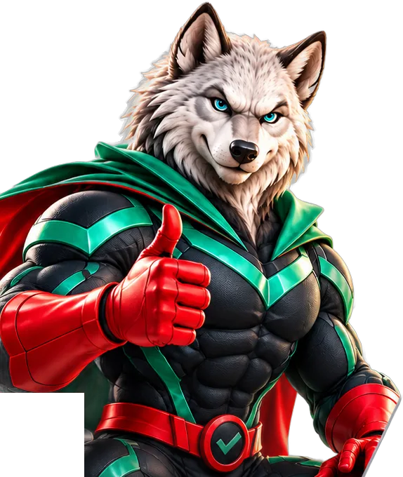 Digiwolves wolf mascot at a desk giving a thumbs up