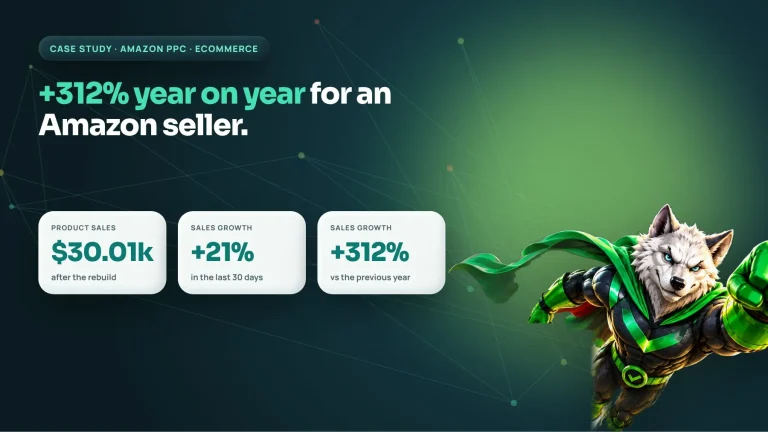 Amazon PPC case study cover: ecommerce seller reaches $30.01k product sales, up 312% year on year