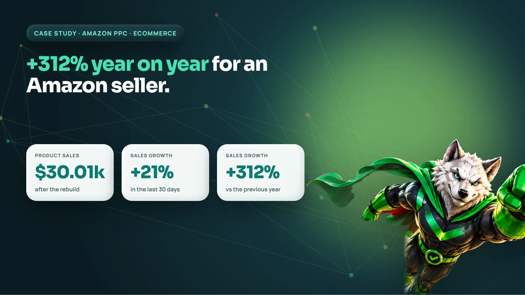 Amazon PPC case study cover: ecommerce seller reaches $30.01k product sales, up 312% year on year