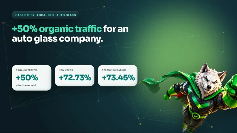 Auto glass local SEO case study cover showing 50% organic traffic growth