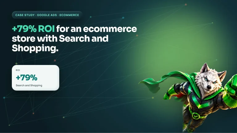 Ecommerce Google Ads case study cover showing a 79% increase in ROI