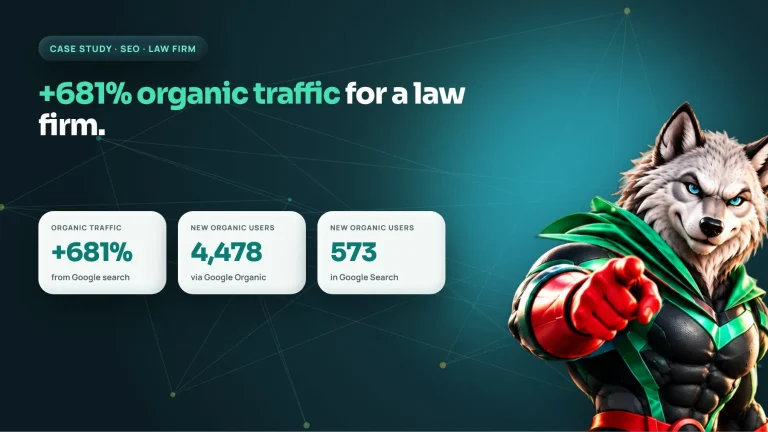 Law firm SEO case study cover showing a 681% increase in organic traffic from Google