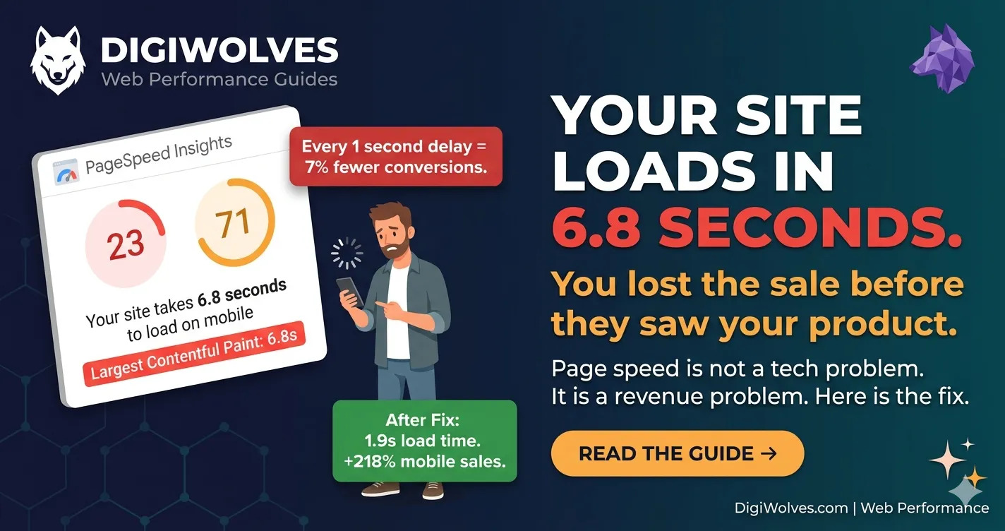 Your Website Loads in 6.8 Seconds. You Lost the Sale Before They Saw Your Product. Page Speed Is Not a Tech Problem. It Is a Revenue Problem.
